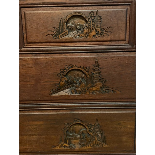 Asian Teak Wood Deep HandCarved SlantDrop Secretarial Desk Chairish