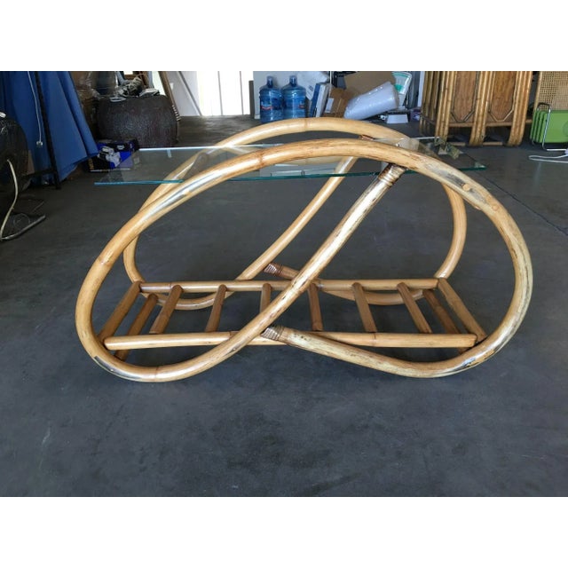 1950s 1950s Restored Single-Strand Glass Top "Grasshopper" Rattan Side Table For Sale - Image 5 of 10