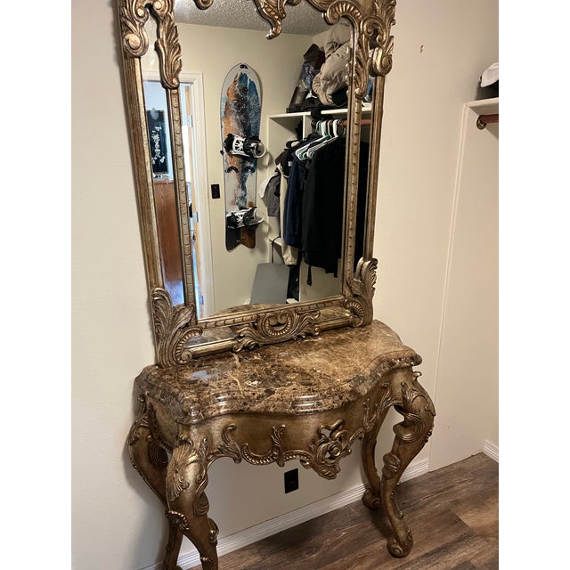 Ferguson Copeland Ferguson Copeland Baroque Style Silver Gilt Console Table & Mirror - 2 Piece Set For Sale - Image 4 of 9