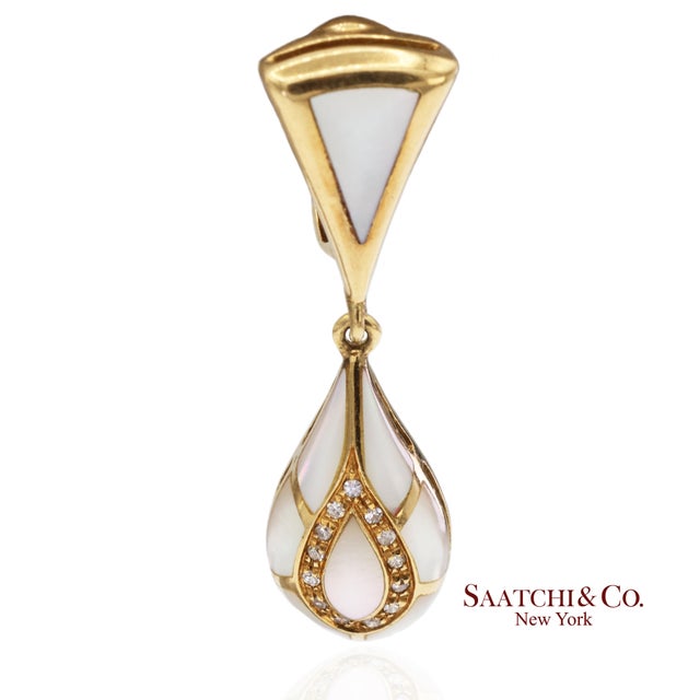 18K Yellow Gold Natural Diamond and Mother of Pearl Earrings Metal Type: 18k Solid Yellow Gold Total Item Weight: 13.8...