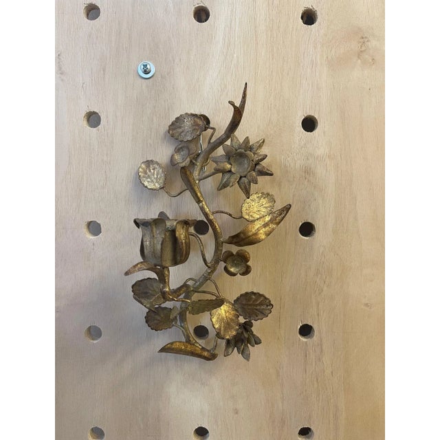 Metal Vintage Decorative Candle Holder Sconce With Floral Design. For Sale - Image 7 of 7