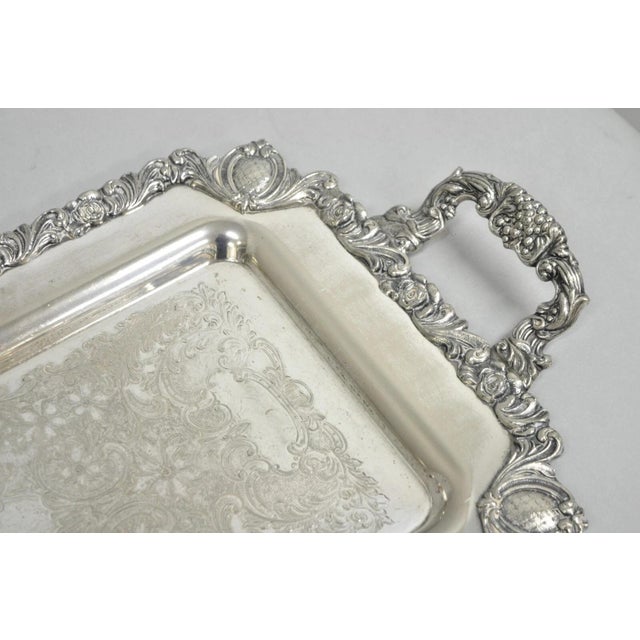 Vintage Eton Sheffield Floral Repousse Silver Plated Narrow Serving Tray For Sale - Image 4 of 11