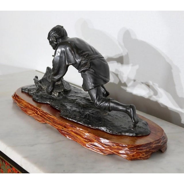The Peasant Trapping the Bird Under His Hat, 20th-century, Bronze For Sale - Image 3 of 18