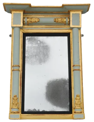 19th Century Egyptian Revival Pale Blue Hand Painted Parcel Gilt Pier Mirror