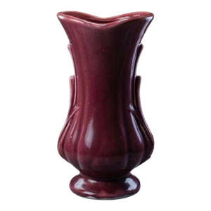 1940’s Rare Vintage McCoy Petal Leaf Flared Vase - Mauve Burgundy Gloss Glaze