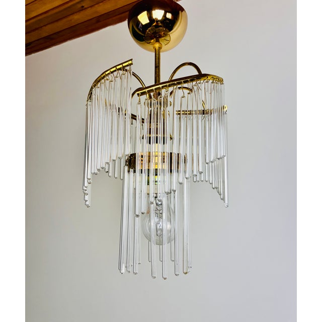 1980s Vintage Glass Rod Chandelier With Brass Frame For Sale - Image 4 of 16