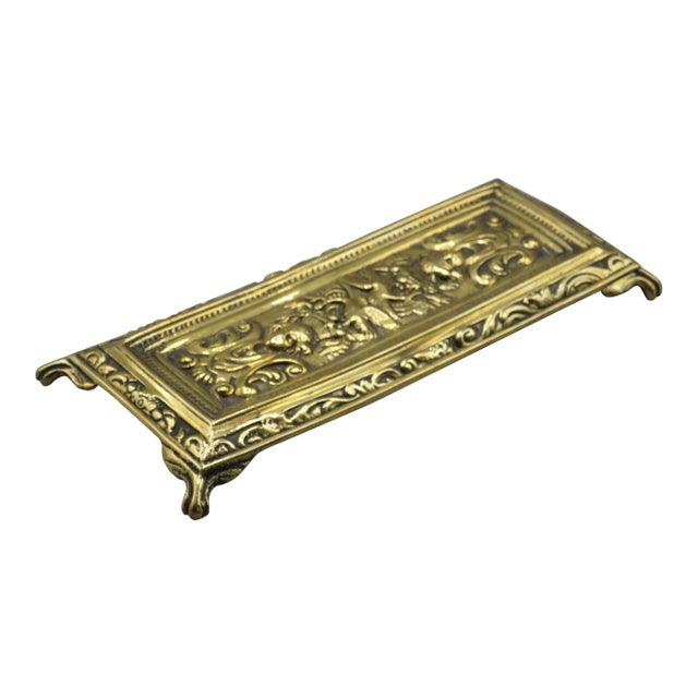 Art Nouveau Footed Gilt Brass Pen Tray For Sale
