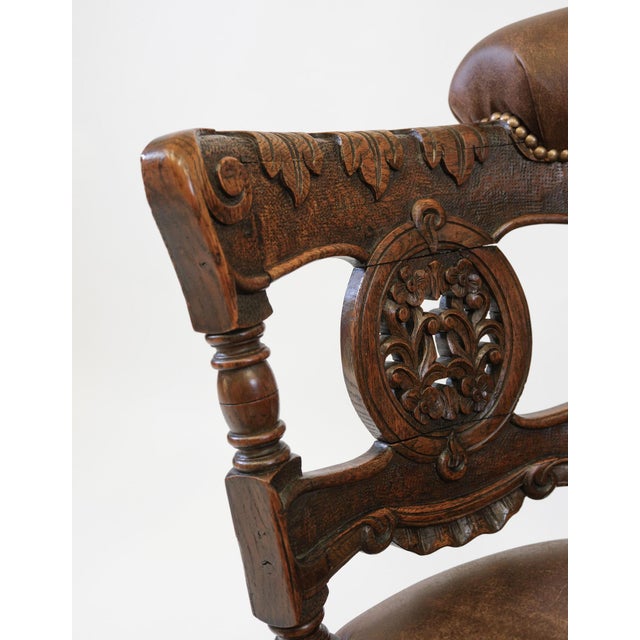 19th Century Carved Oak and Leather Burgermeister Chair For Sale - Image 12 of 14