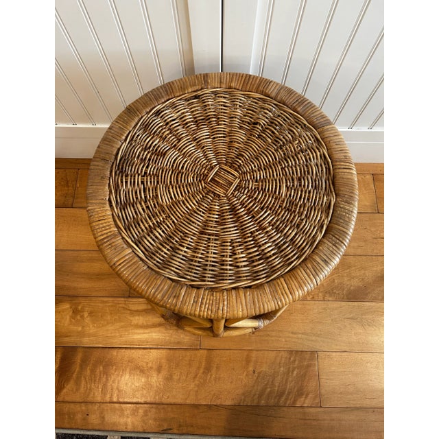 Gorgeous bamboo and rattan stool or plant stand. The detail on the sides is not only beautiful and in amazing shape but...