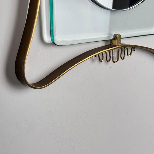 Brass and Blue Glass Wall Mirror attributed to Gio Ponti for Fontana Arte, 1950s For Sale - Image 6 of 12