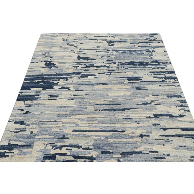 2010s Rug & Kilim’s Abstract Rug in Blue, Cream and White Geometric Patterns For Sale - Image 5 of 8