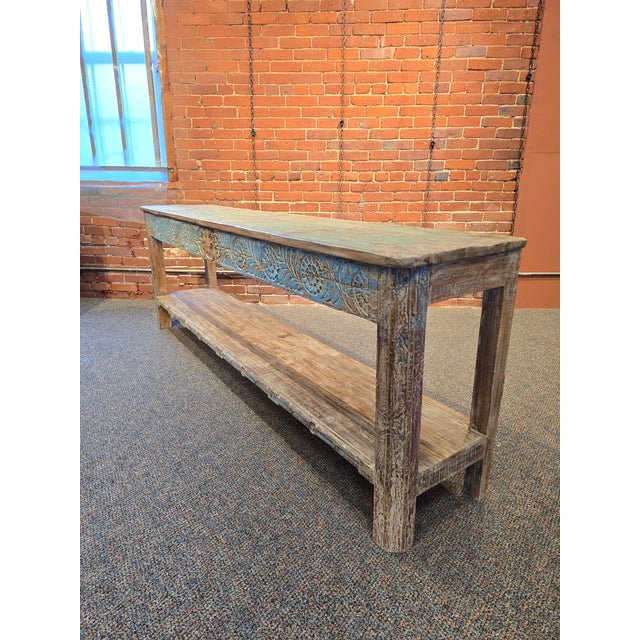 1990s Hand-Carved Reclaimed Wood Console Table For Sale In Boston - Image 6 of 7
