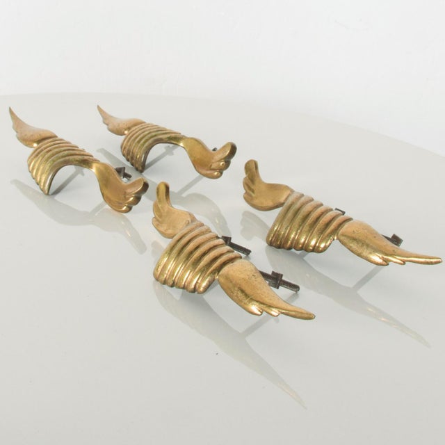 Metal Sculptural Wings Italian Brass Drawer Pulls Door Handles - Set of 4 For Sale - Image 7 of 7