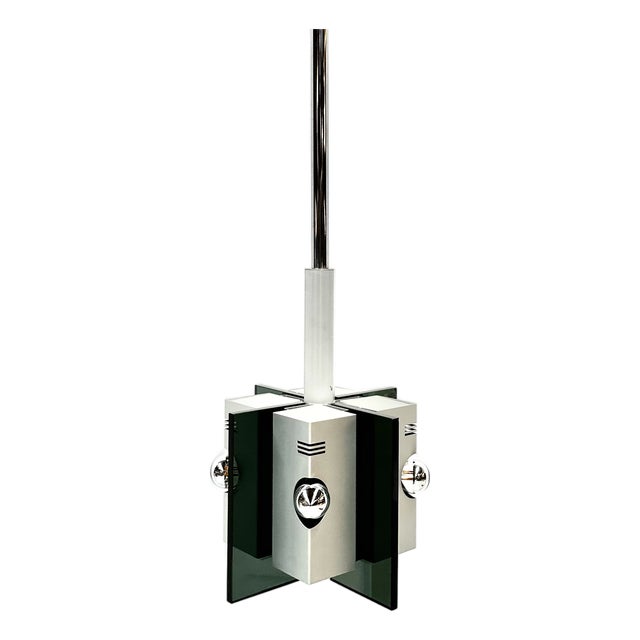 Vintage Italian Pendant Lamp in Aluminium and Smoked Glass, 1970s For Sale