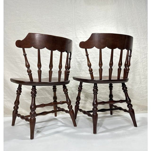 Chestnut 1940’s Colonial Revival Scallop Back Windsor Chairs For Sale - Image 8 of 14