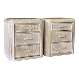 Vintage Post Modern Pencil Reed Rattan Nightstands-Pair For Sale