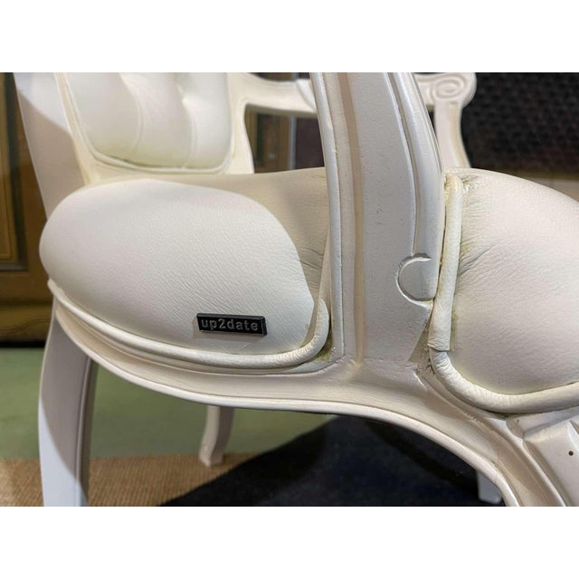 Modern Louis XV Style Cabriolet Armchair in Painted Wood and White Imitation Leather Upholstery For Sale - Image 5 of 12