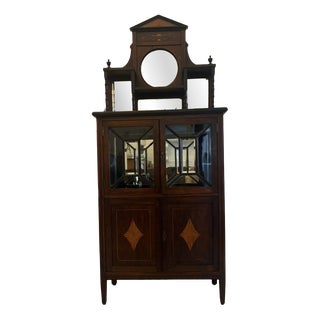 Antique Edwardian Satinwood Inlaid Mahogany Display Cabinet with Mirror Back, 1900 For Sale