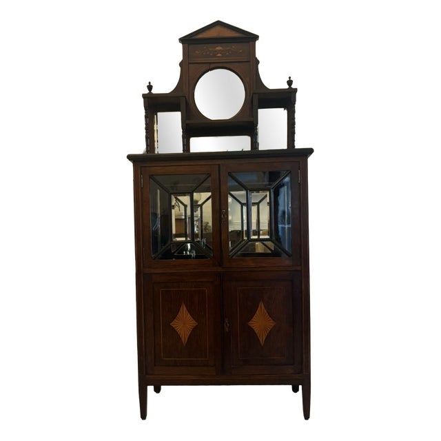 Antique Edwardian Satinwood Inlaid Mahogany Display Cabinet with Mirror Back, 1900 For Sale