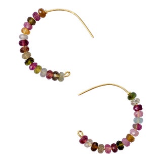 Rainbow Tourmaline Half Moon Hoops, Pair For Sale