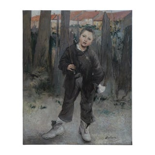 Mid-20th Century Signed Lelievre - Young Boy With Fishing Rod, Oil on Canvas For Sale