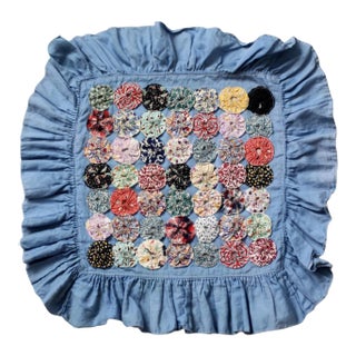 Vintage Yo-Yo Quilted Pillow Cover For Sale