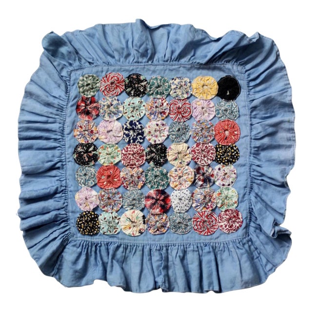 Vintage Yo-Yo Quilted Pillow Cover For Sale