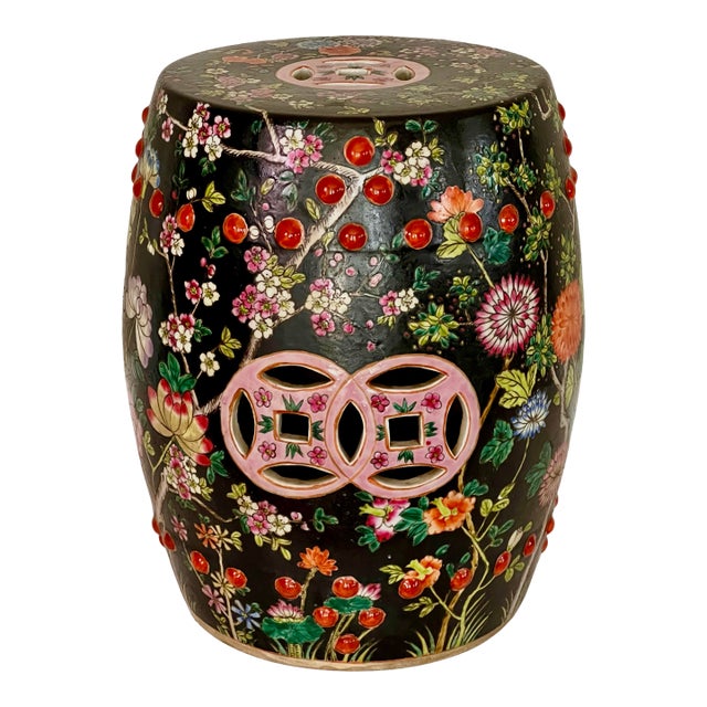 Chinese Porcelain Garden Seat or Drum Table, Famille Noir, C. 1910 For Sale