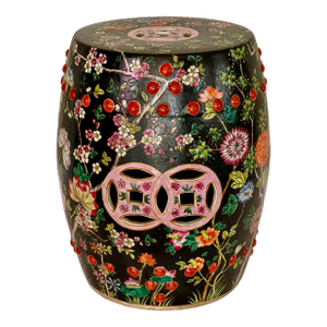 Chinese Porcelain Garden Seat or Drum Table, Famille Noir, C. 1910