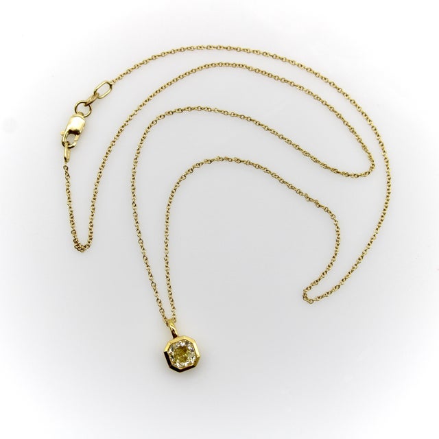 Modern 1990s 18k Gold Octagonal Yellow Diamond Pendant on a 14k Gold Chain For Sale - Image 3 of 11