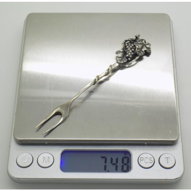 Vintage Italian Handmade Genuine Silver Grape Cocktail Mini Fork by Giovanni Raspini of Arezzo, Solid 800 Silver Appetizer Pick in Original Box For Sale - Image 13 of 15