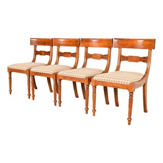 Baker Furniture English Regency Carved Maple Dining Chairs, Set of Four For Sale