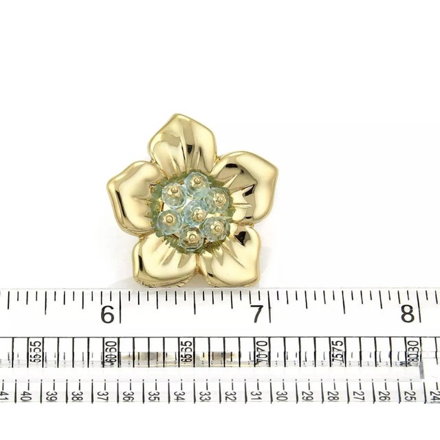 Late 20th Century Aquamarine Beads 18k Yellow Gold Floral Post Clip Earrings - 2 Pieces For Sale - Image 5 of 5
