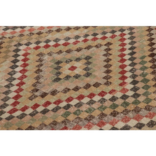Traditional Vintage Distressed Rug, Multicolor Geometric Diamond Mosaic - Rug & Kilim For Sale - Image 3 of 8