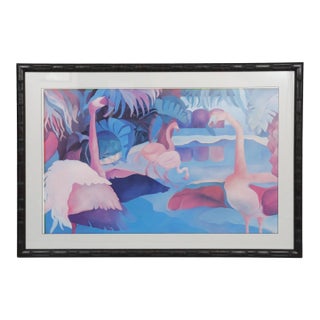 Fantasy Flamingos Framed Signed Print by Cindia Carlson For Sale