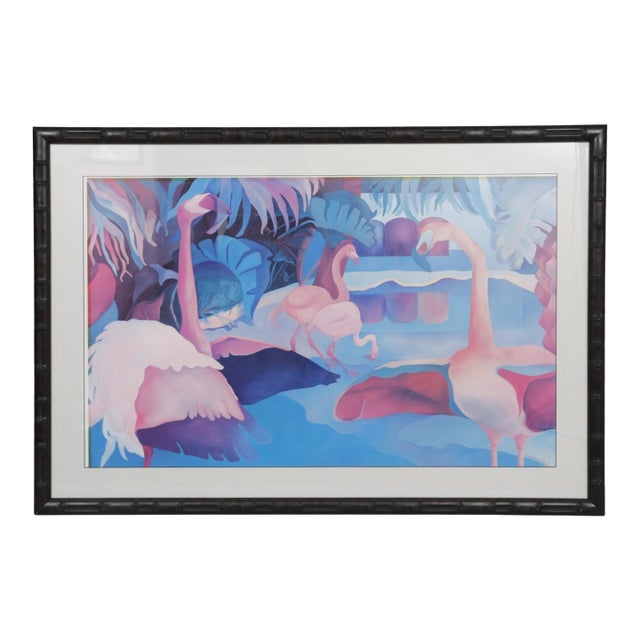 Fantasy Flamingos Framed Signed Print by Cindia Carlson For Sale
