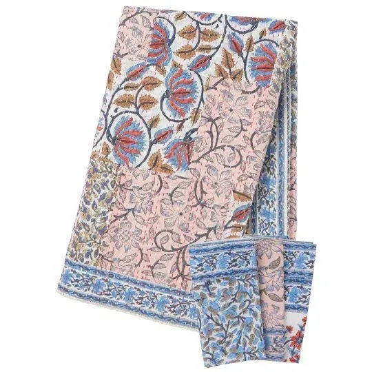 Contemporary Aizel 8-Seat Multi/Blue Patchwork Handstitched Tablecloth For Sale - Image 3 of 10