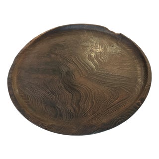 Andrianna Shamaris Minimalist Charred Teak Wood Shallow Platter For Sale