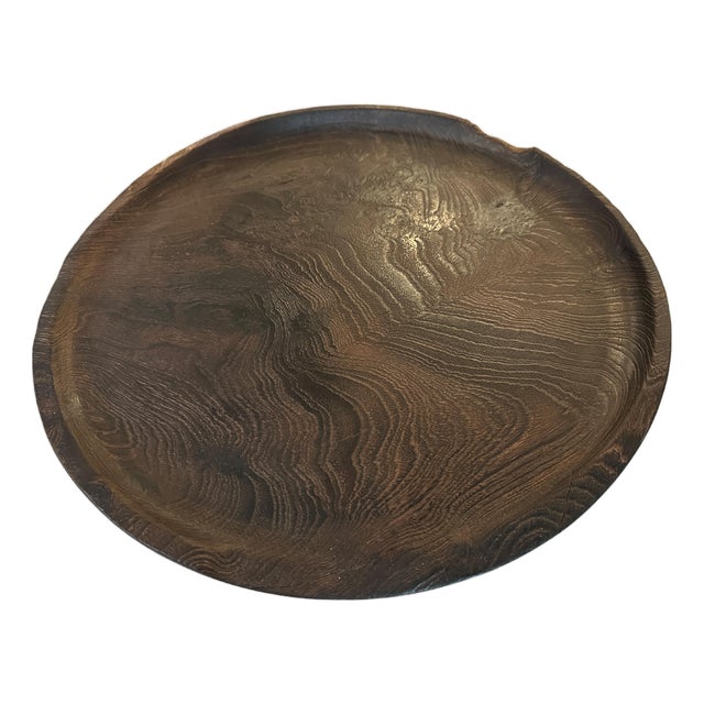 Andrianna Shamaris Minimalist Charred Teak Wood Shallow Platter For Sale