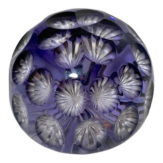 Vintage Hand Made Cut to Clear Purple Amethyst Glass Desk Paperweight Crystal For Sale