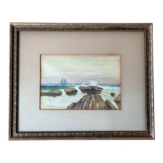 Henry R. Sawyer Antique Framed Seascape Watercolor For Sale