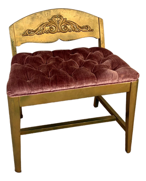1950s-60s Hollywood Regency Giltwood/Pink Tufted Velvet Low Stool