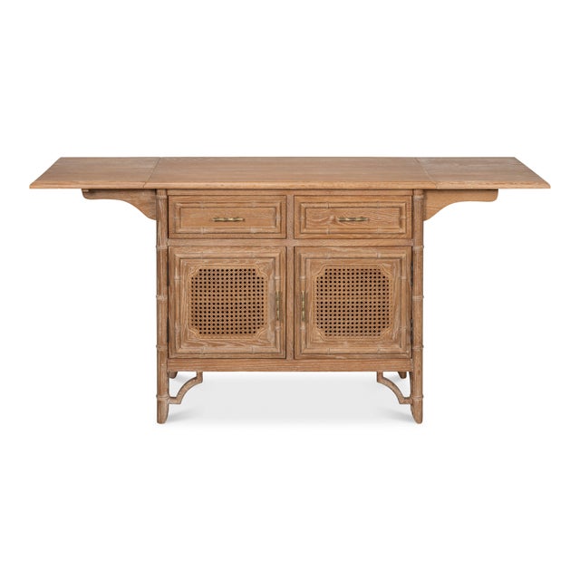 English British Colonial Drop Leaf Server with Caned Doors For Sale - Image 3 of 11