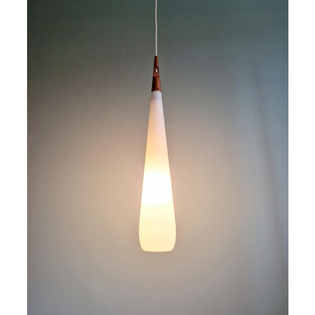 Large scandinavian pendant light in white opaline glass and teak, design uno & östen kristiansson, for the swedish...