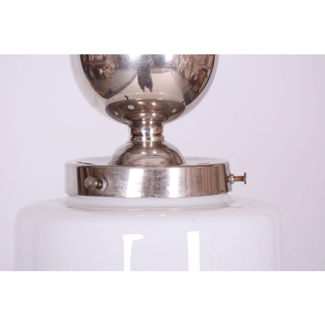 Bauhaus Czech Bauhaus Pendant in Chrome-Plated Steel and Opaline Glass, 1930s For Sale - Image 3 of 8
