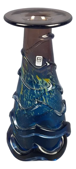Modern Mdina Glass Vase in Smoke Blue with Reliefs, Malta, 1970s