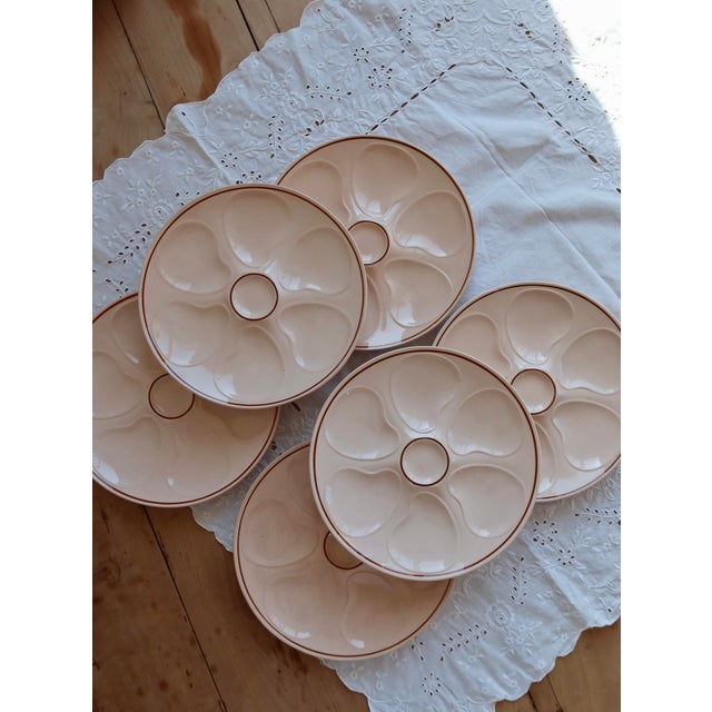 Vintage Pink Earthenware Oyster Plates from Longwy, 1970s, Set of 6 For Sale - Image 3 of 9