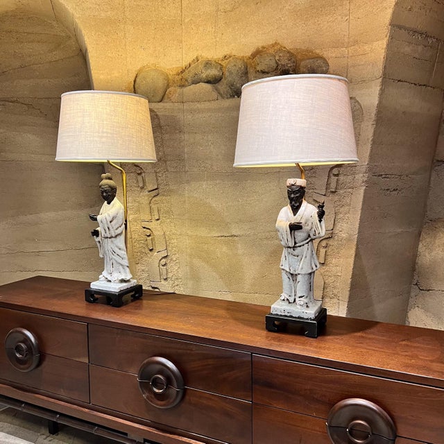 Mid-Century Modern 1950s Marcello Fantoni Asian Figural Table Lamps Italy For Sale - Image 3 of 12