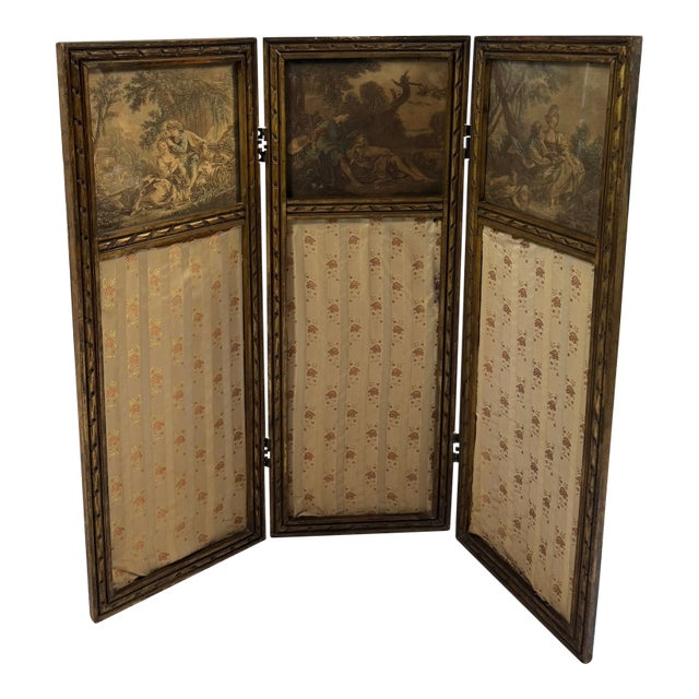 Antique Giltwood 3-Panel Screen | Boucher / Daullé Engravings, Four Seasons | French Rococo Revival Paravent For Sale