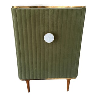Olive Green Velvet Bar Cabinet For Sale